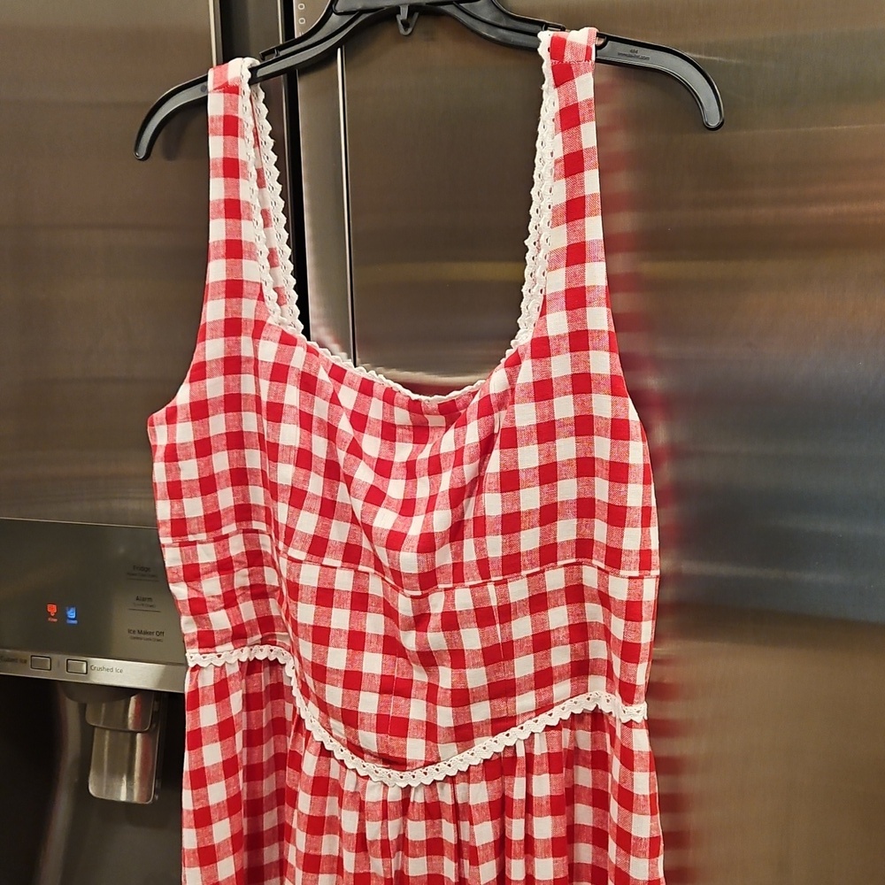 πWAYF x Styled Coco!π Gracie Gingham Linen-Blend Midi Dress Red Gingham XL NWT - Picture 12 of 16